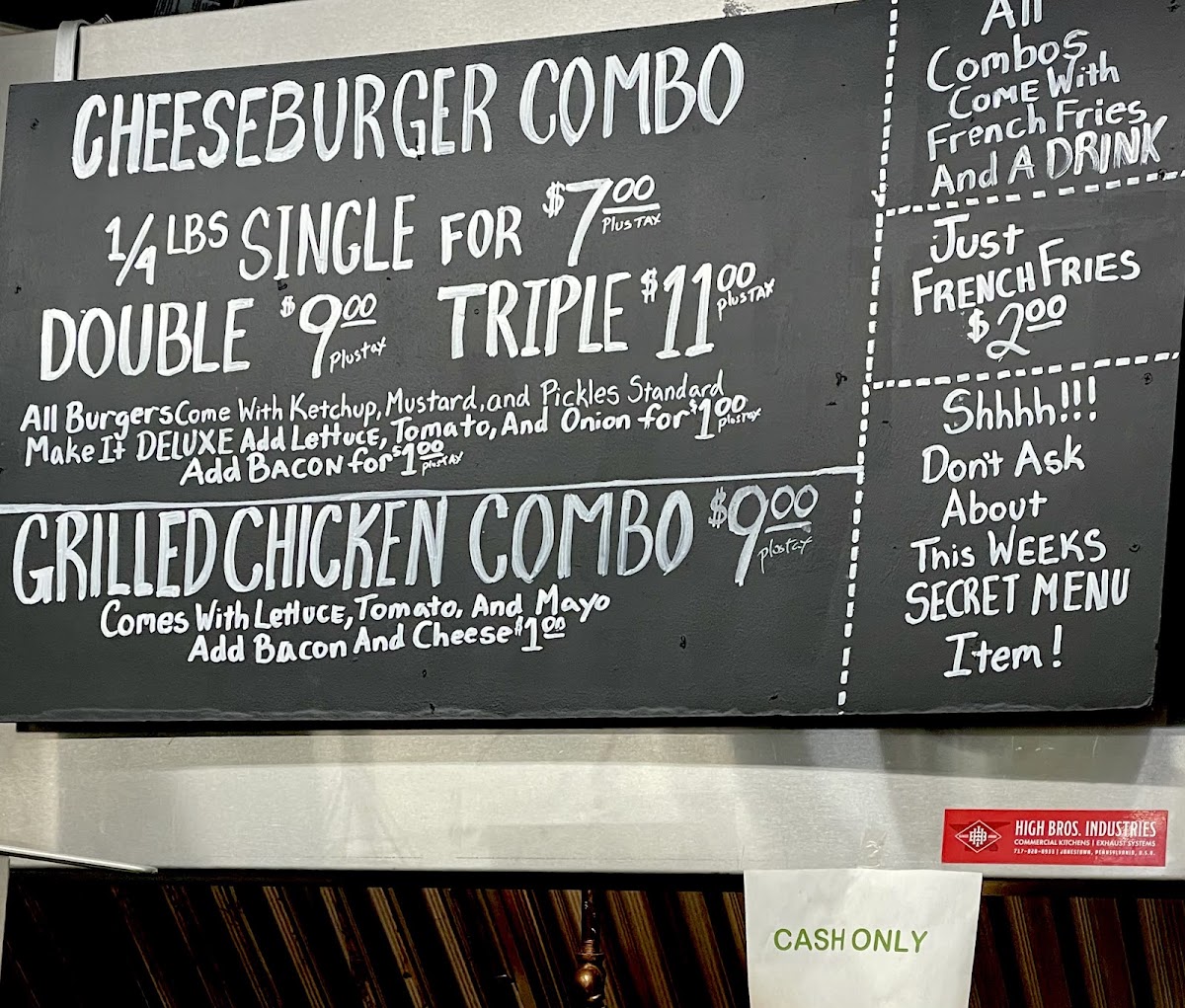 That Burger Place menu board