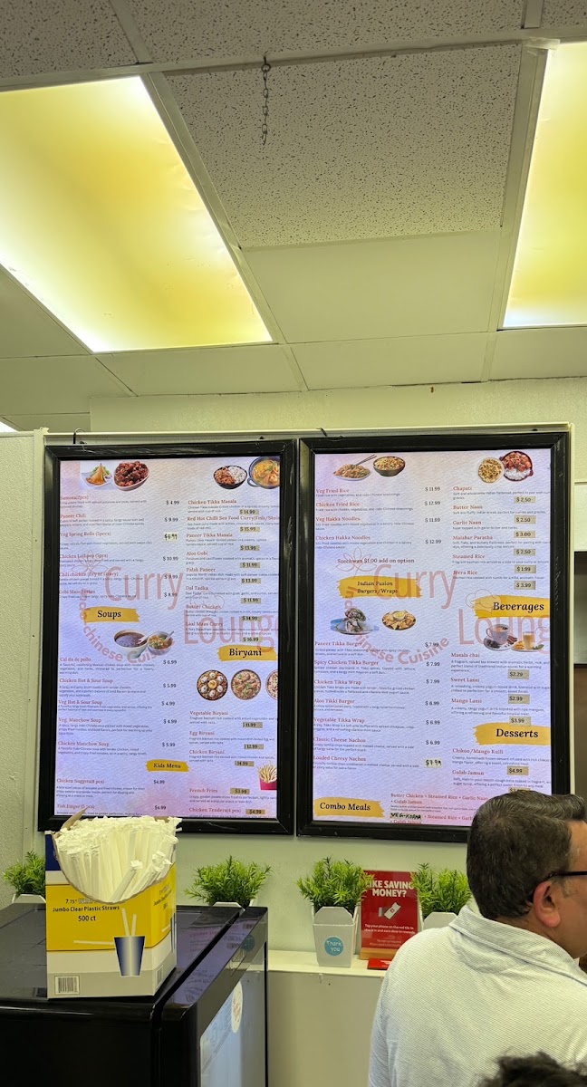 Curry Lounge - Indo Chinese Cuisine menu board