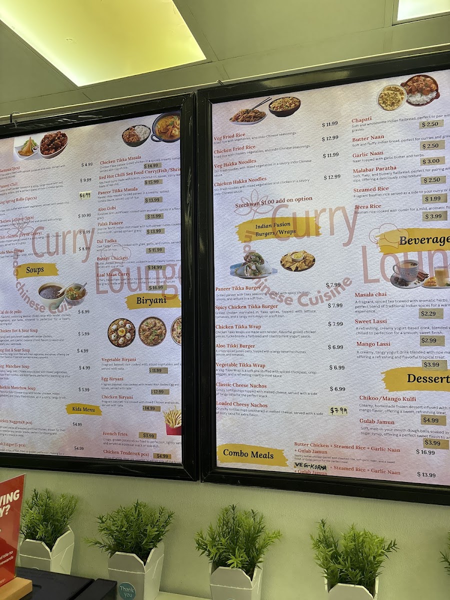 Curry Lounge - Indo Chinese Cuisine menu board