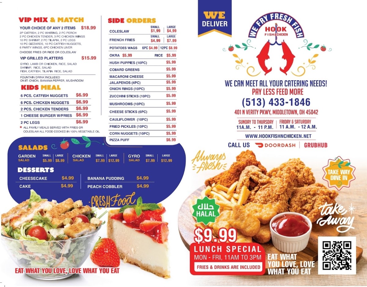 Hook Fish and Chicken menu board