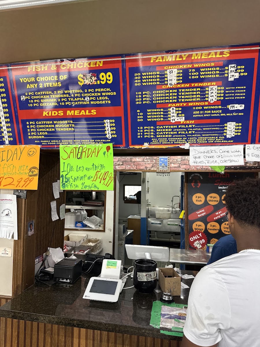 Hook Fish and Chicken menu board