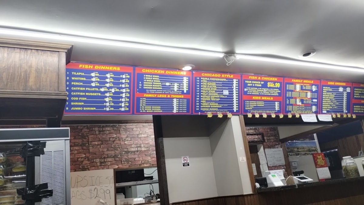 Hook Fish and Chicken menu board