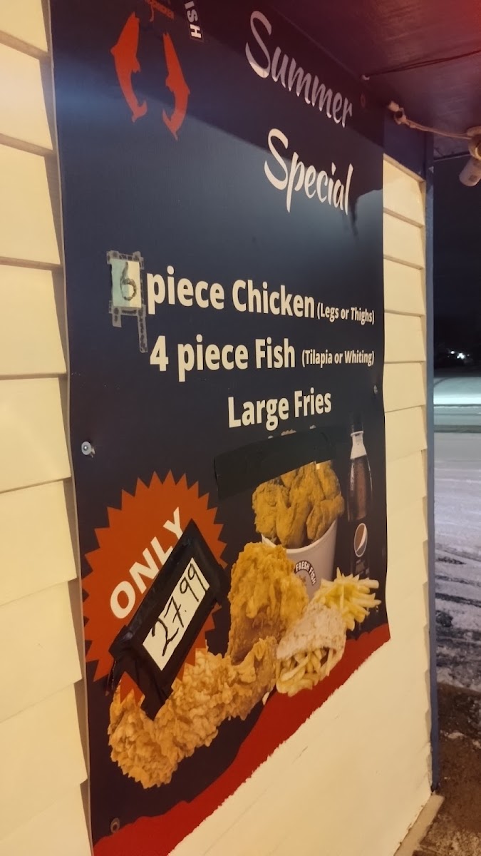 Hook Fish and Chicken menu board
