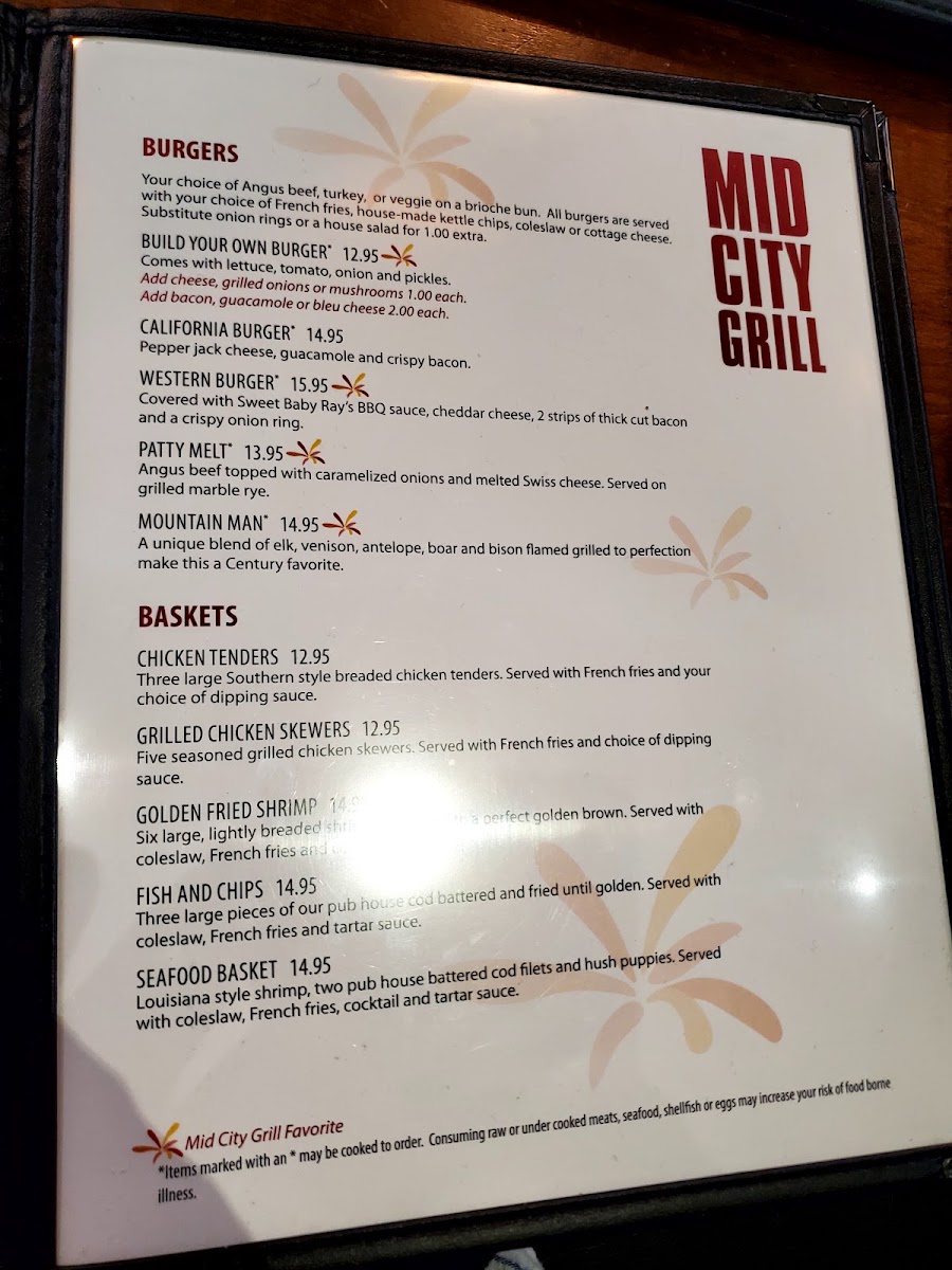 Mid City Grill menu board