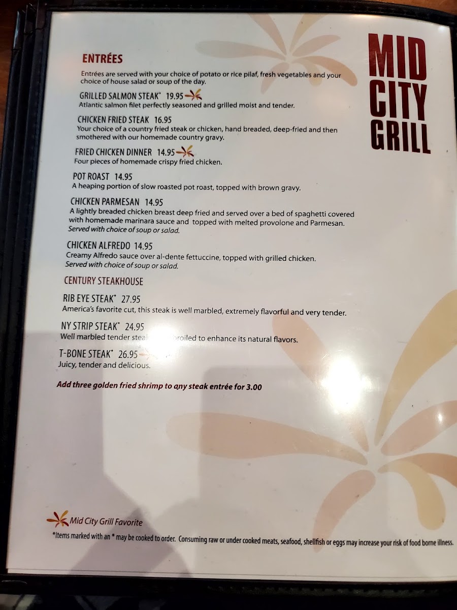 Mid City Grill menu board