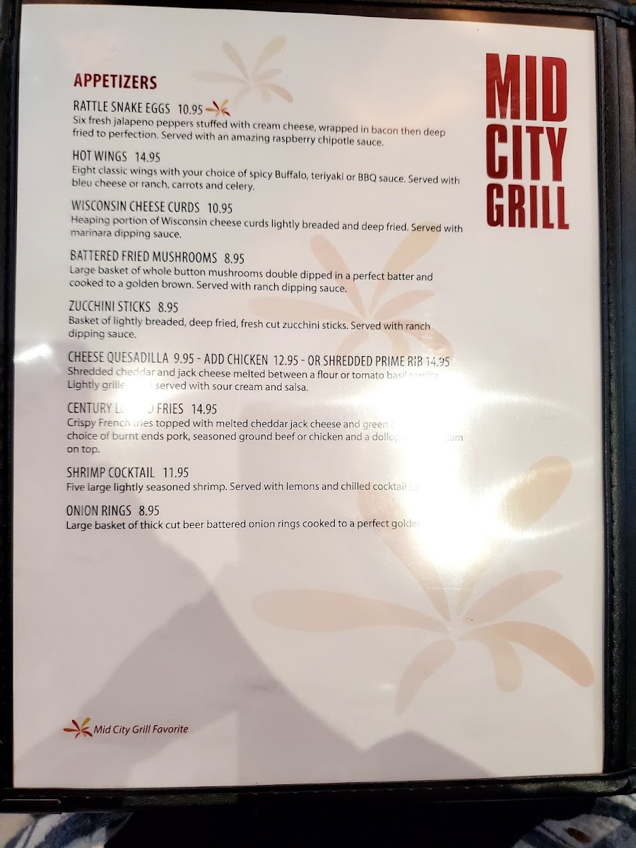 Mid City Grill menu board