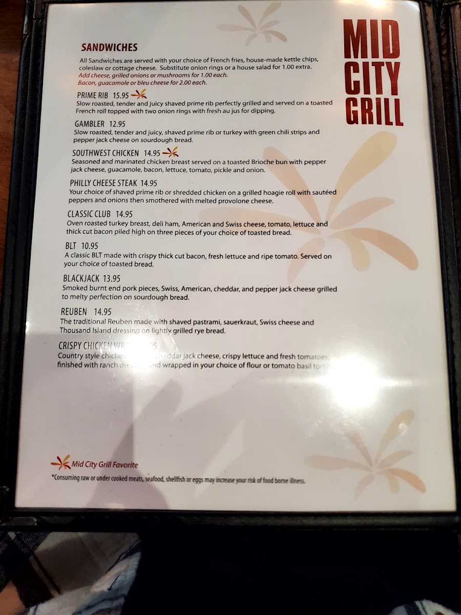 Mid City Grill menu board