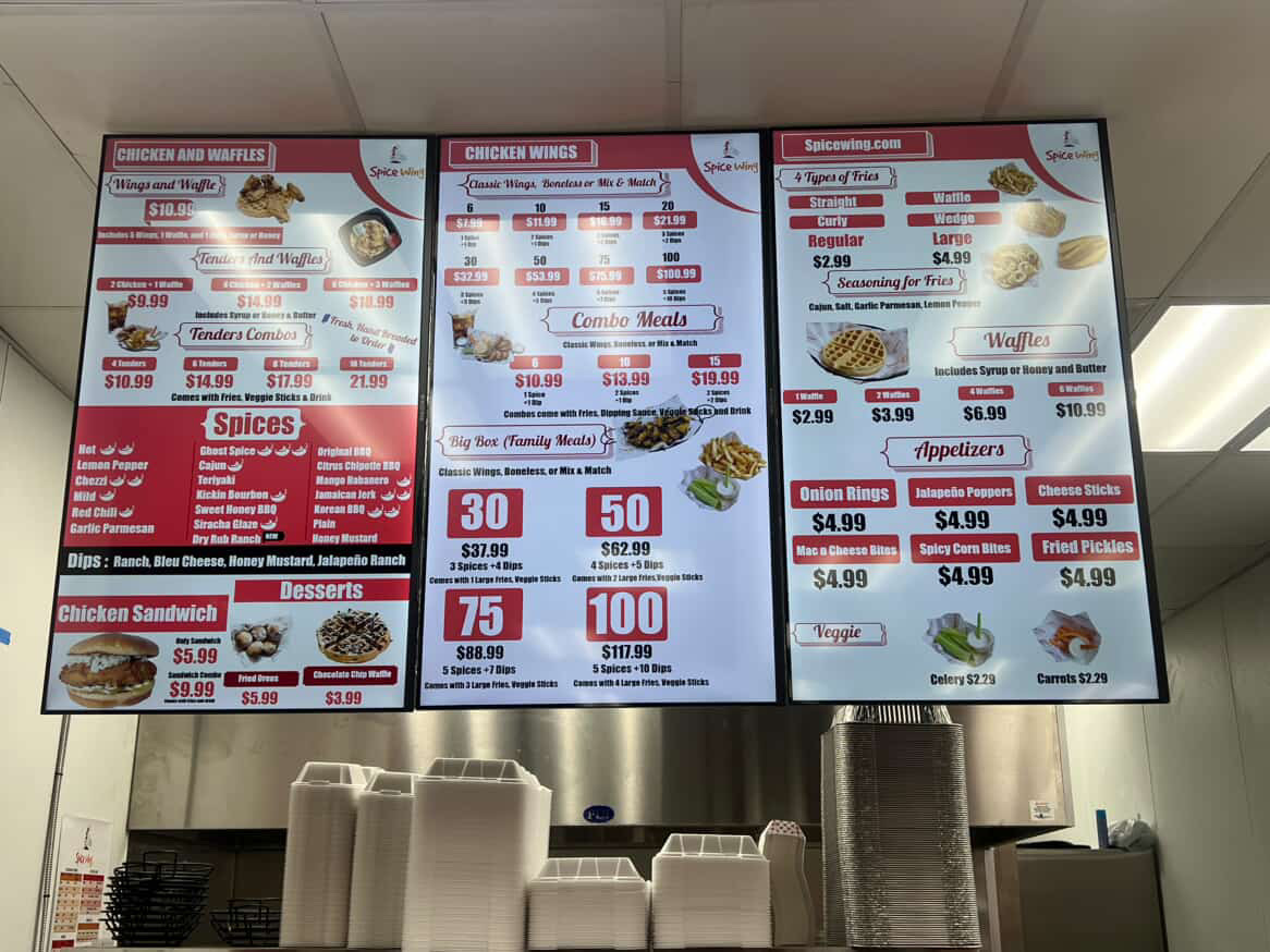 Spice Wing Semmes menu board