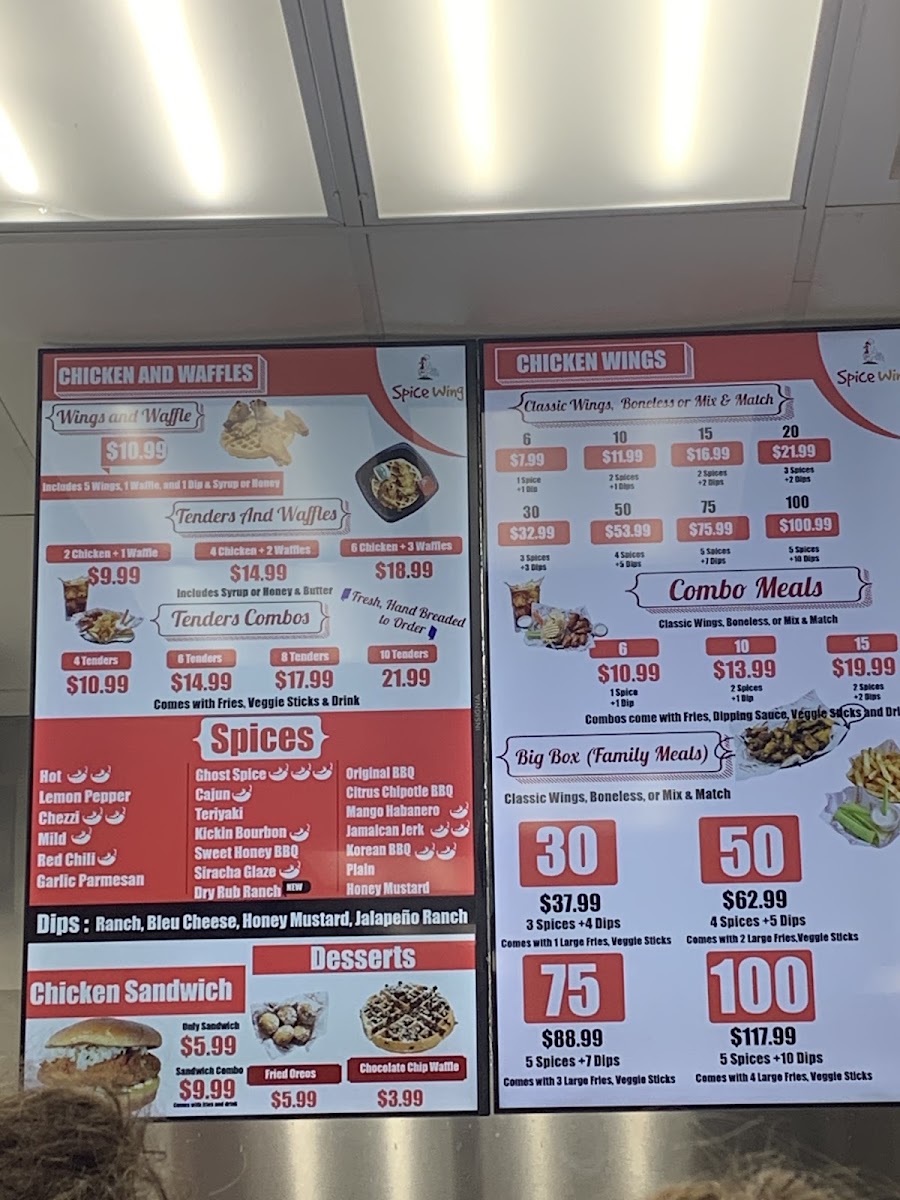 Spice Wing Semmes menu board