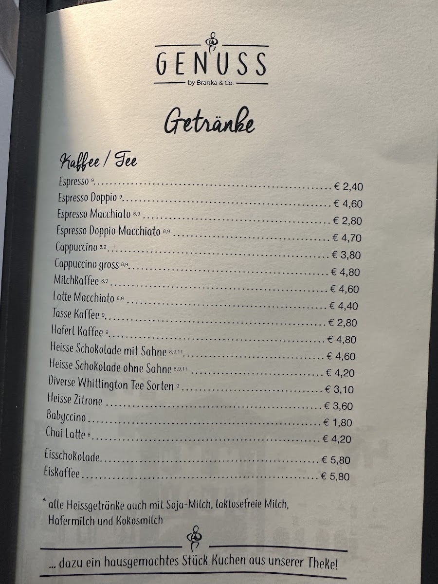 Genuss by Branka & Co menu board