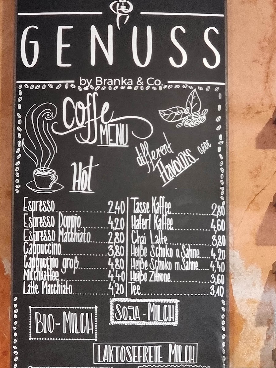 Genuss by Branka & Co menu board