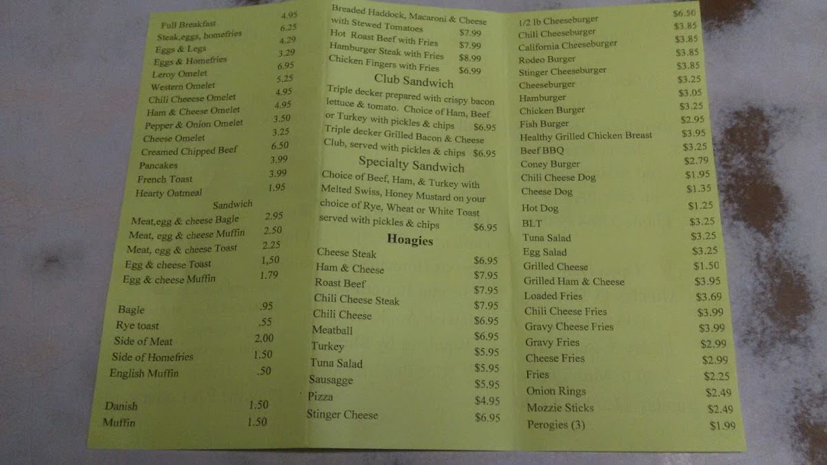 Tommy's M & S Lunch menu board