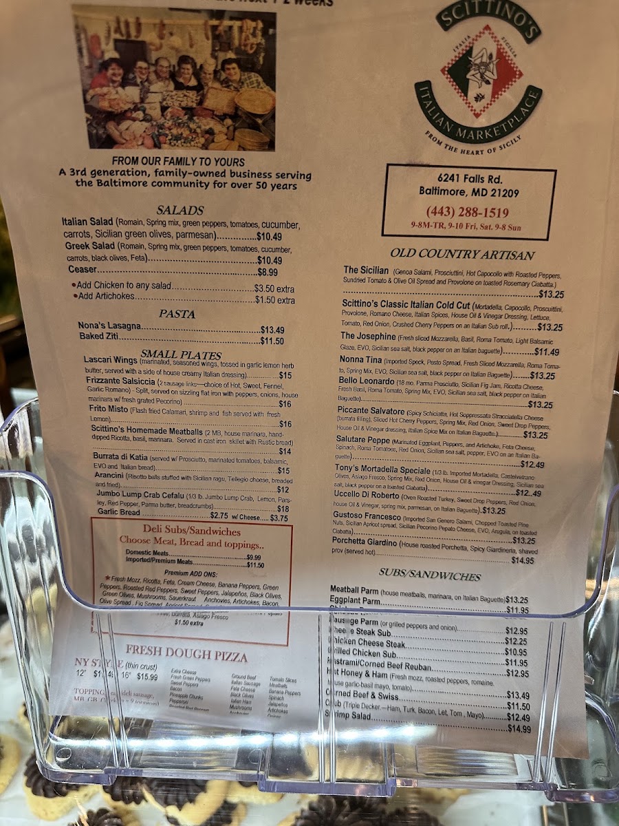 Scittino’s Italian Marketplace menu board