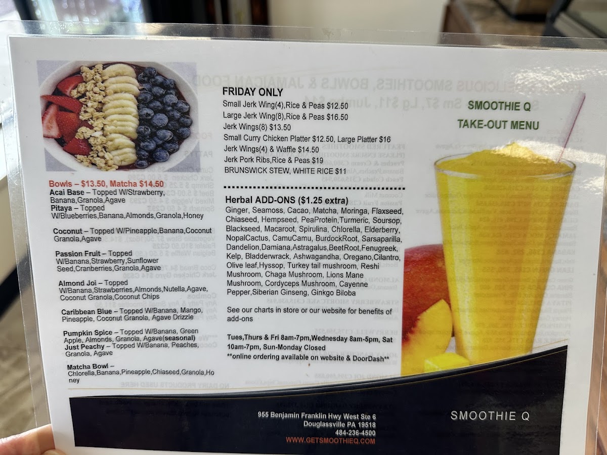 Smoothie Q menu board