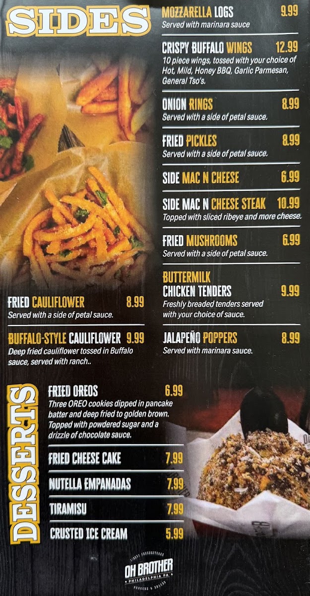 Oh Brother Philly menu board