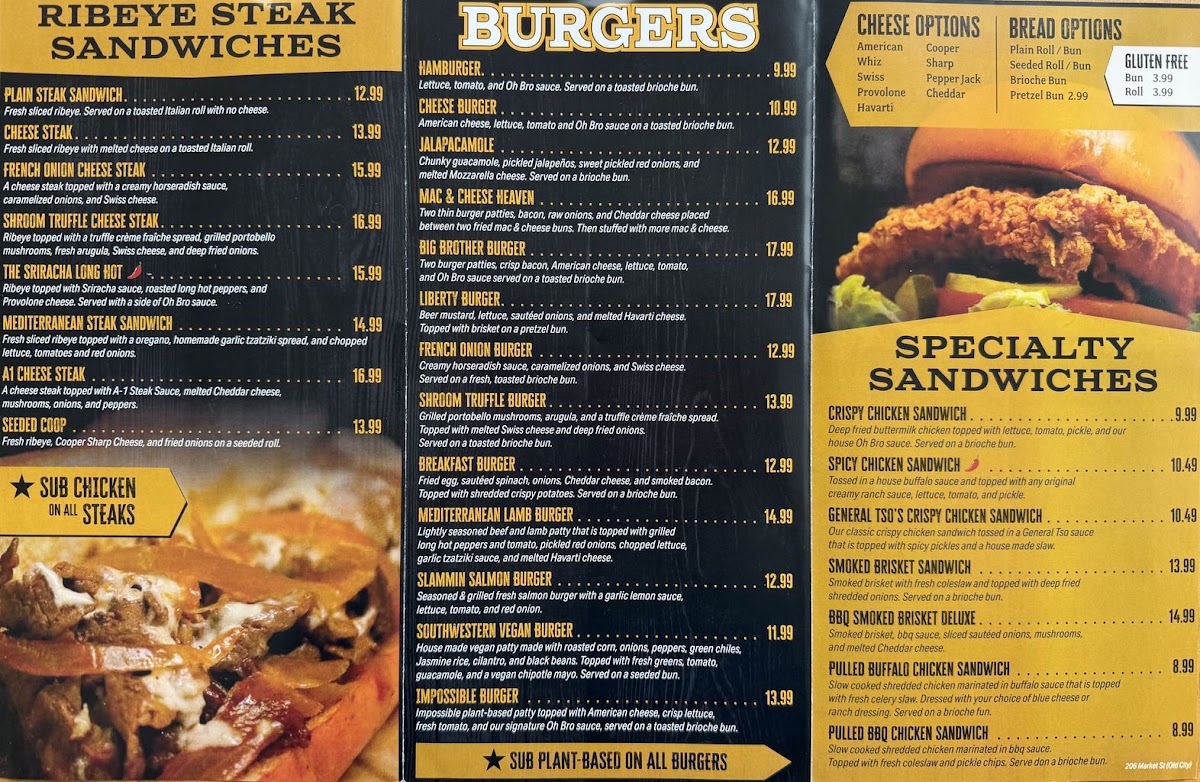 Oh Brother Philly menu board