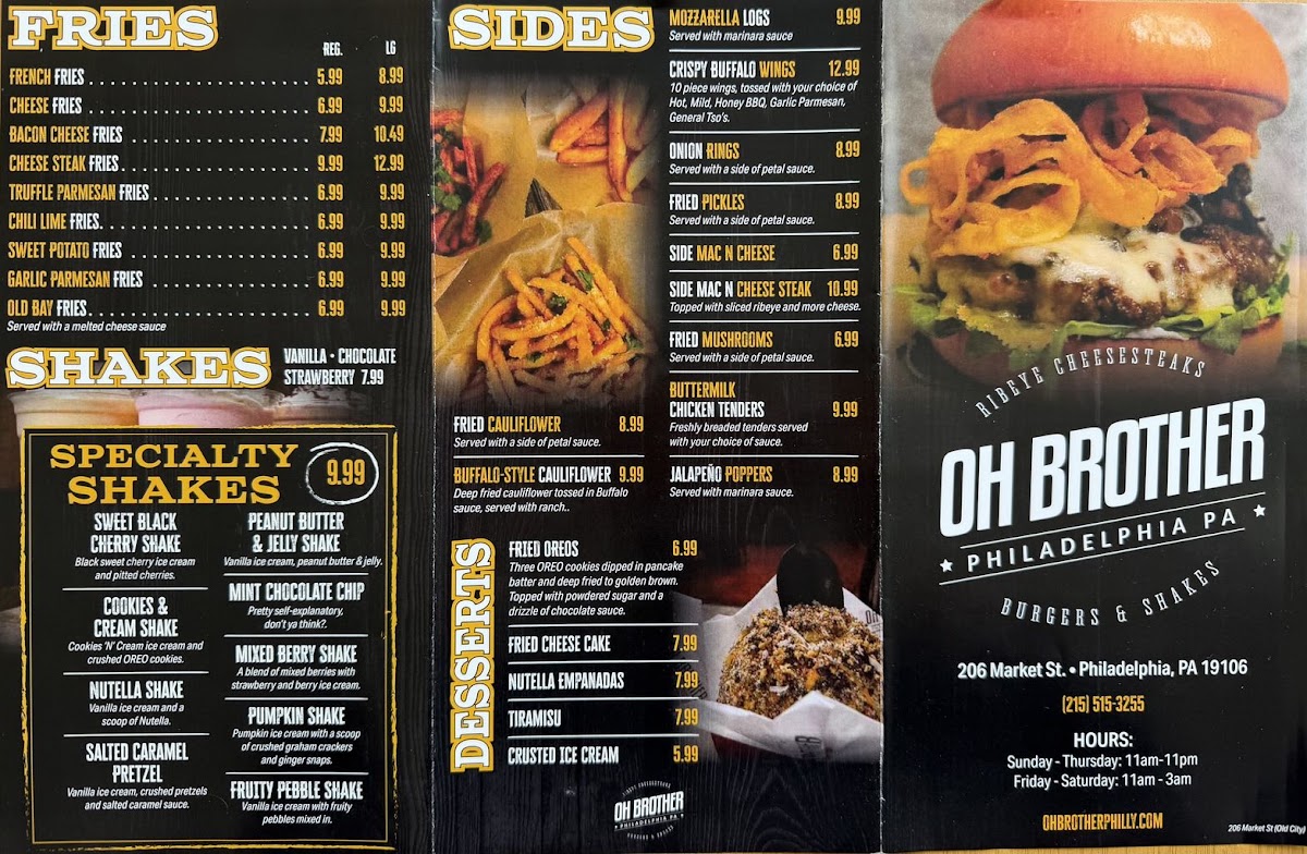 Oh Brother Philly menu board