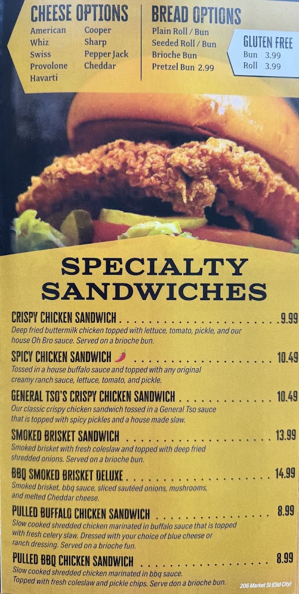 Oh Brother Philly menu board