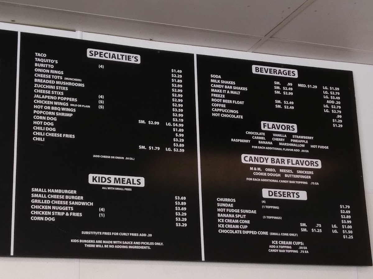 J & J Fast Food Restaurant menu board