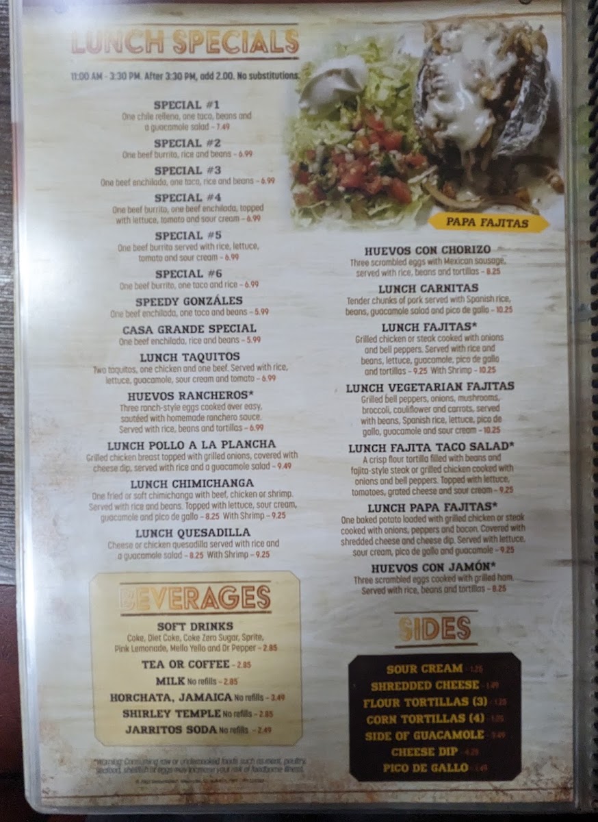 Casa Grande in Fairfield Glade menu board
