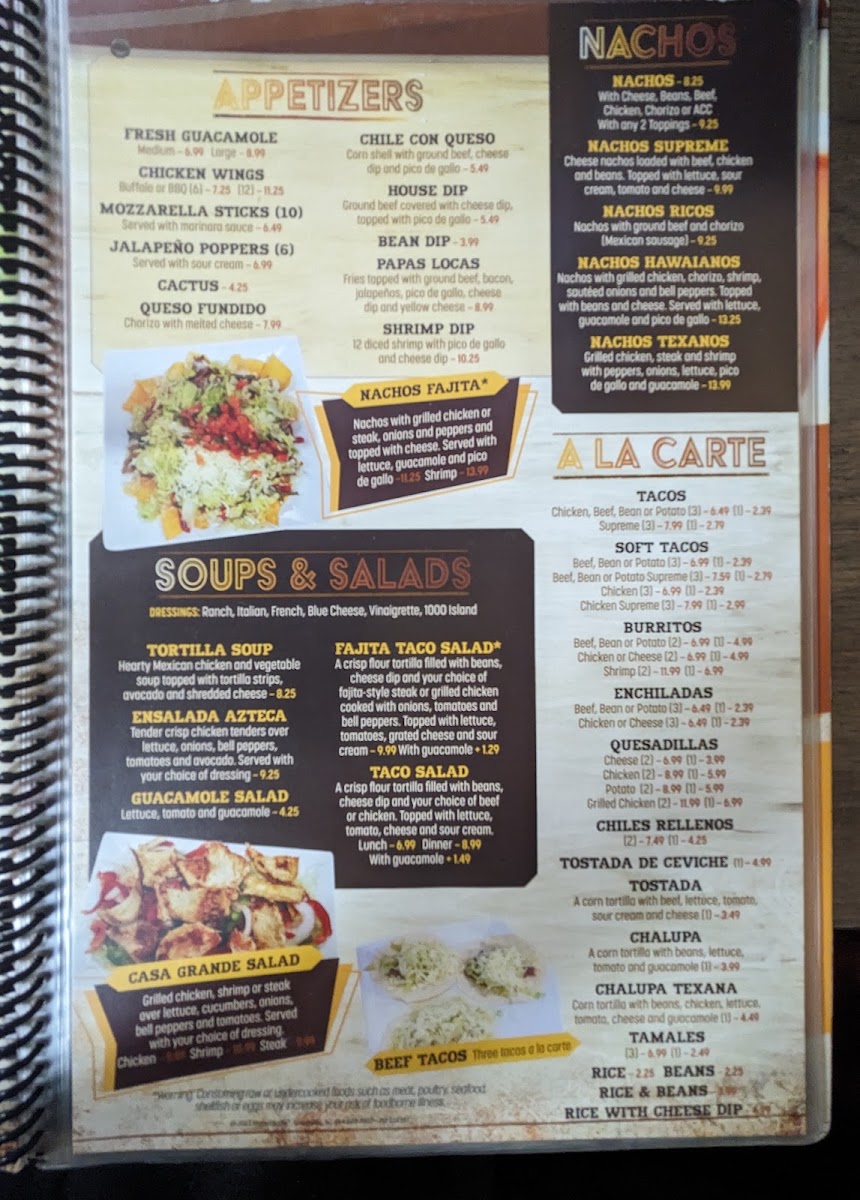 Casa Grande in Fairfield Glade menu board