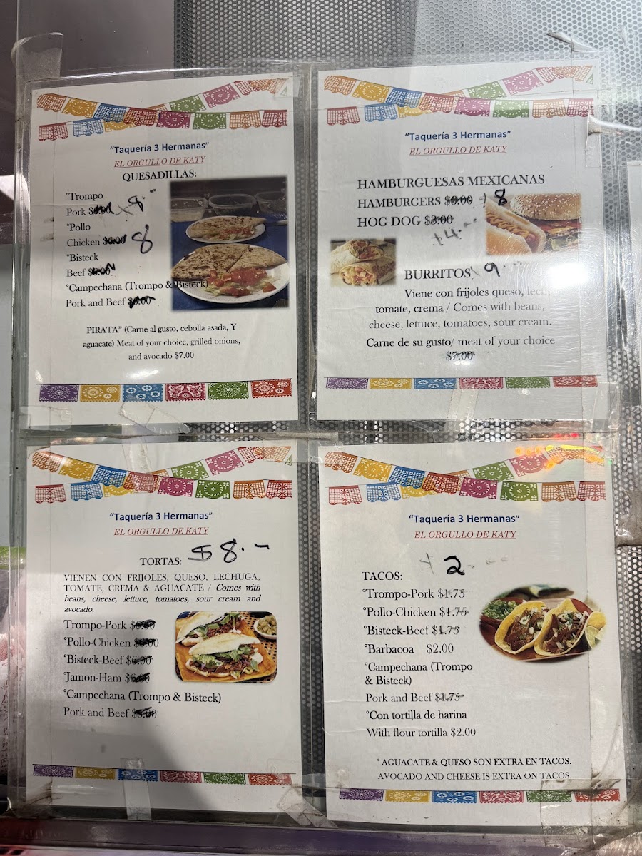 3 Hermanas Taqueria menu board