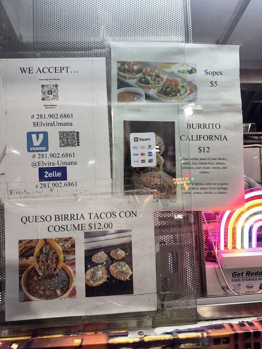3 Hermanas Taqueria menu board