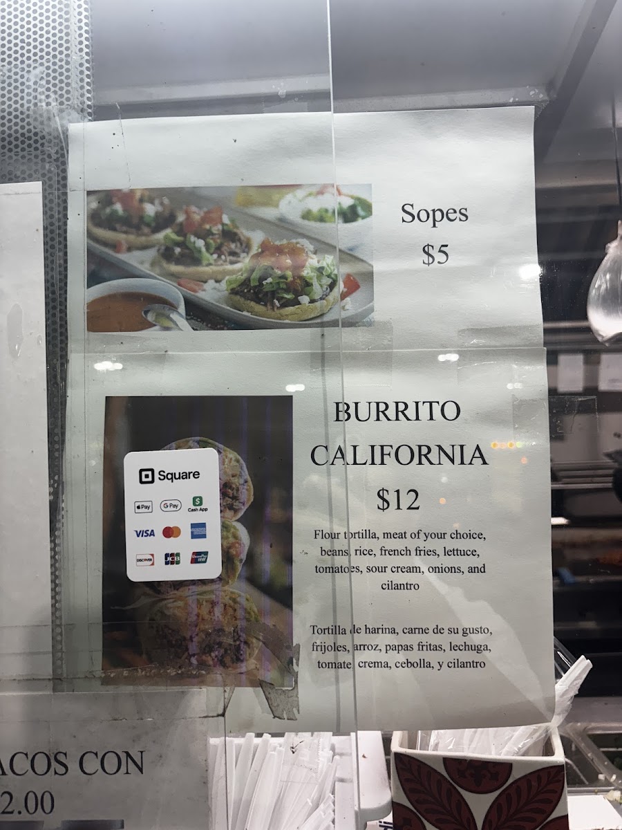3 Hermanas Taqueria menu board