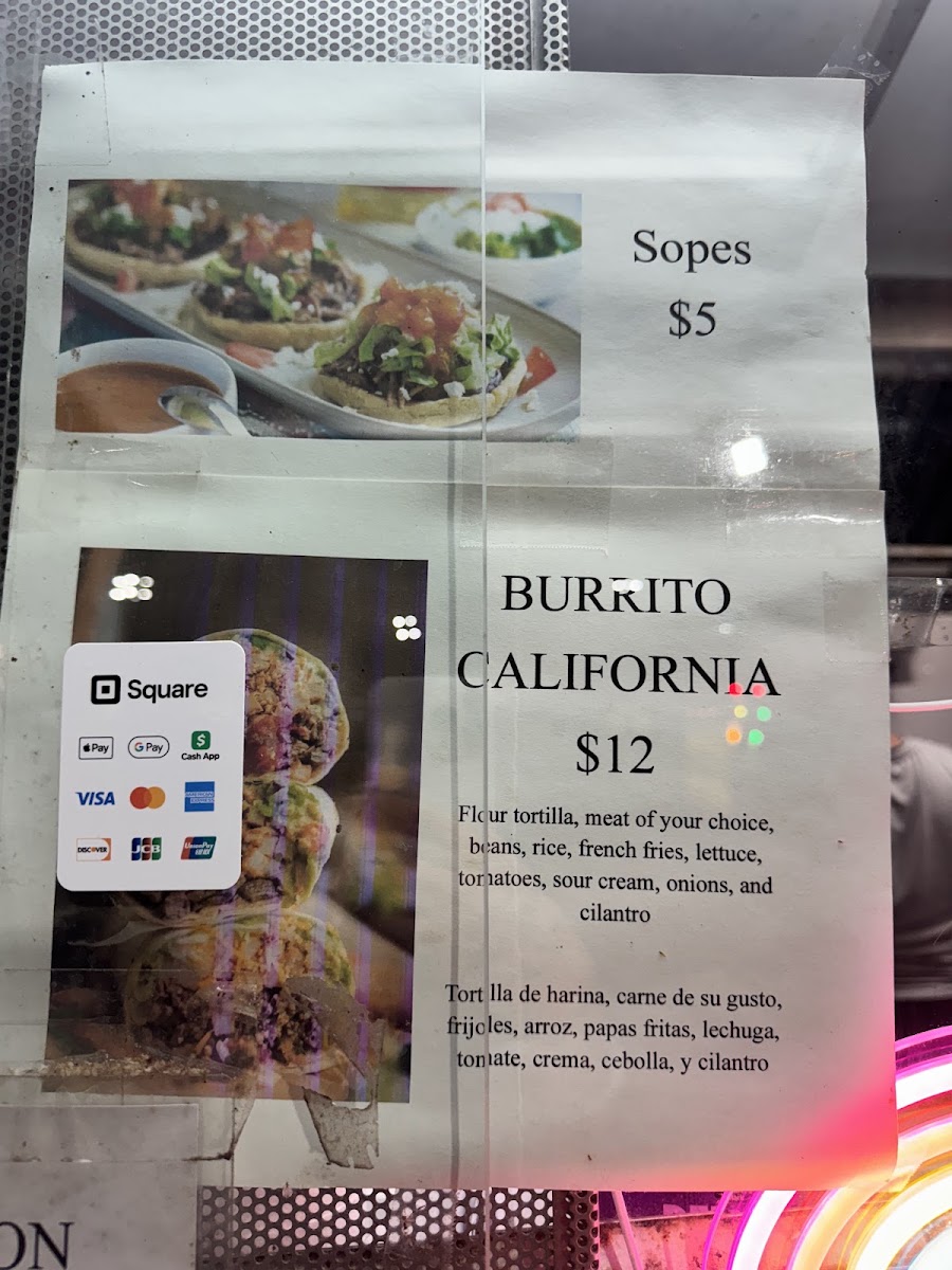 3 Hermanas Taqueria menu board