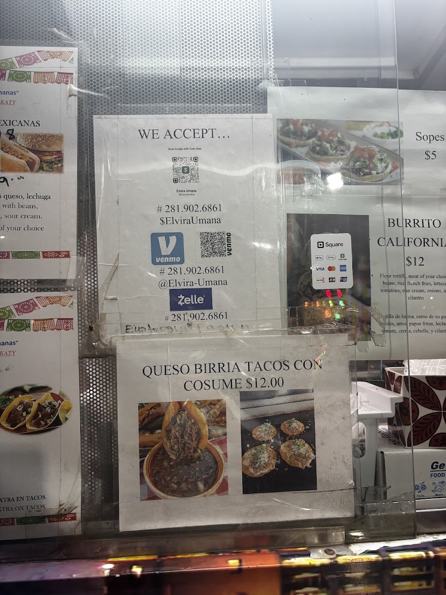 3 Hermanas Taqueria menu board