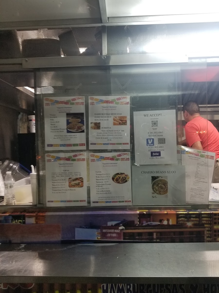 3 Hermanas Taqueria menu board