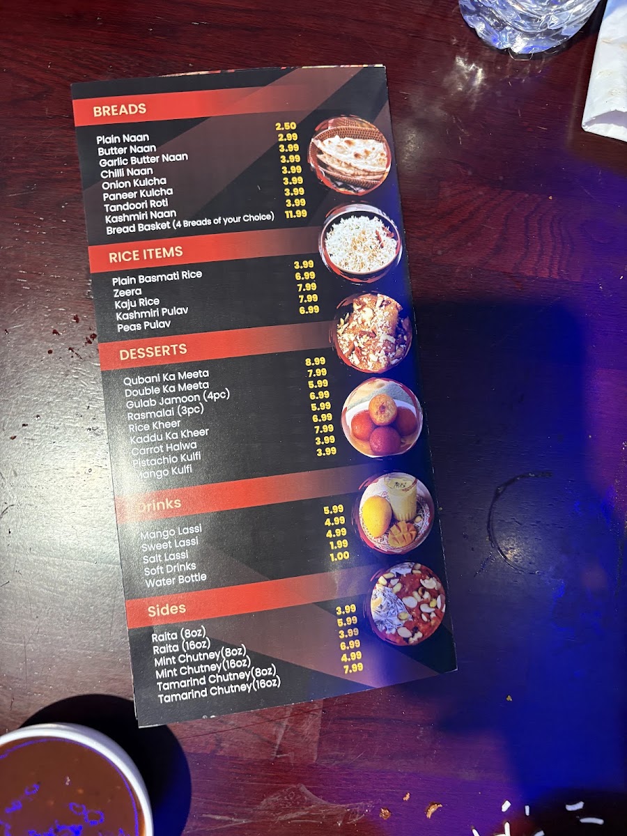 Viceroy Indian Cuisine menu board