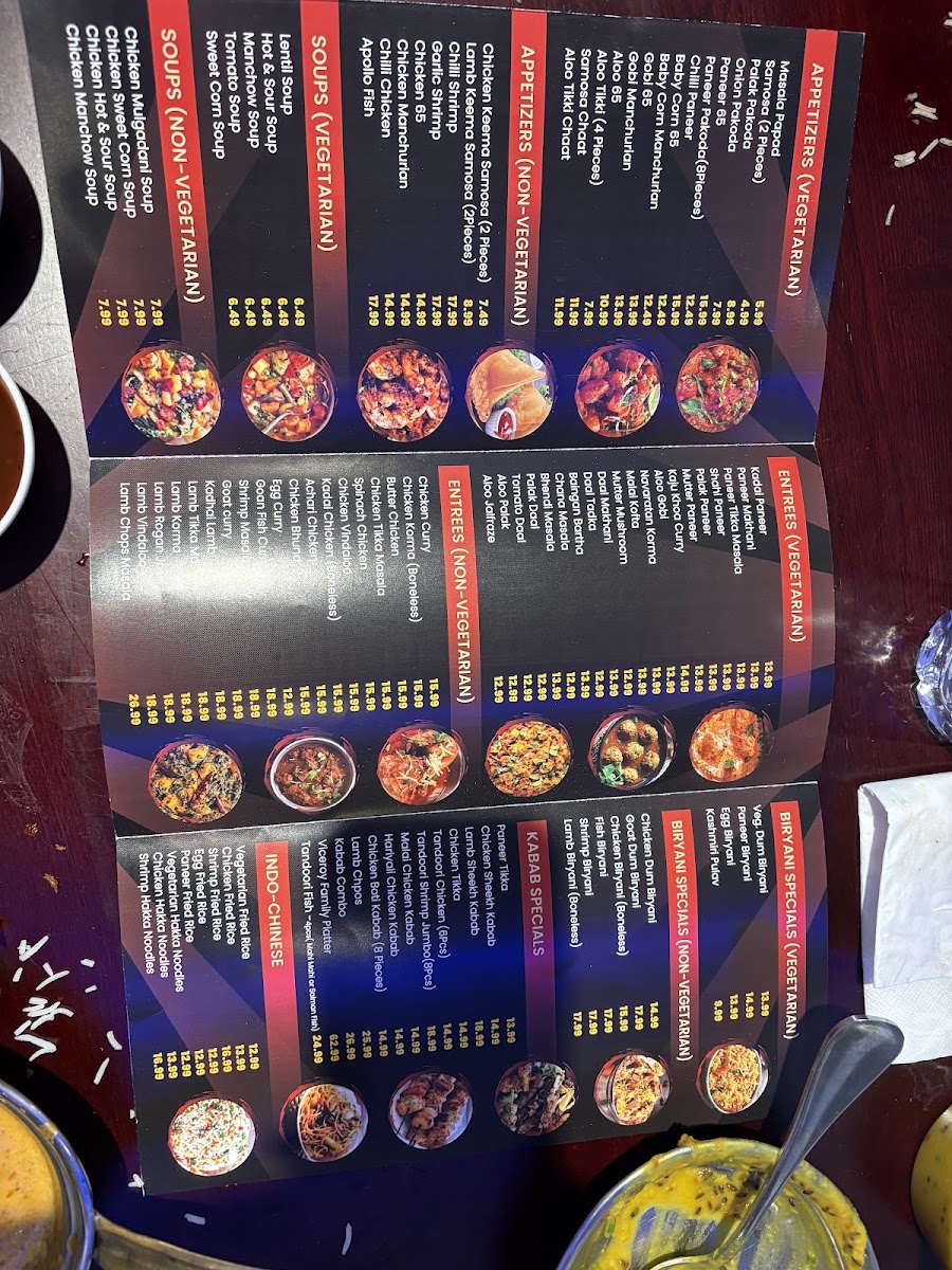 Viceroy Indian Cuisine menu board