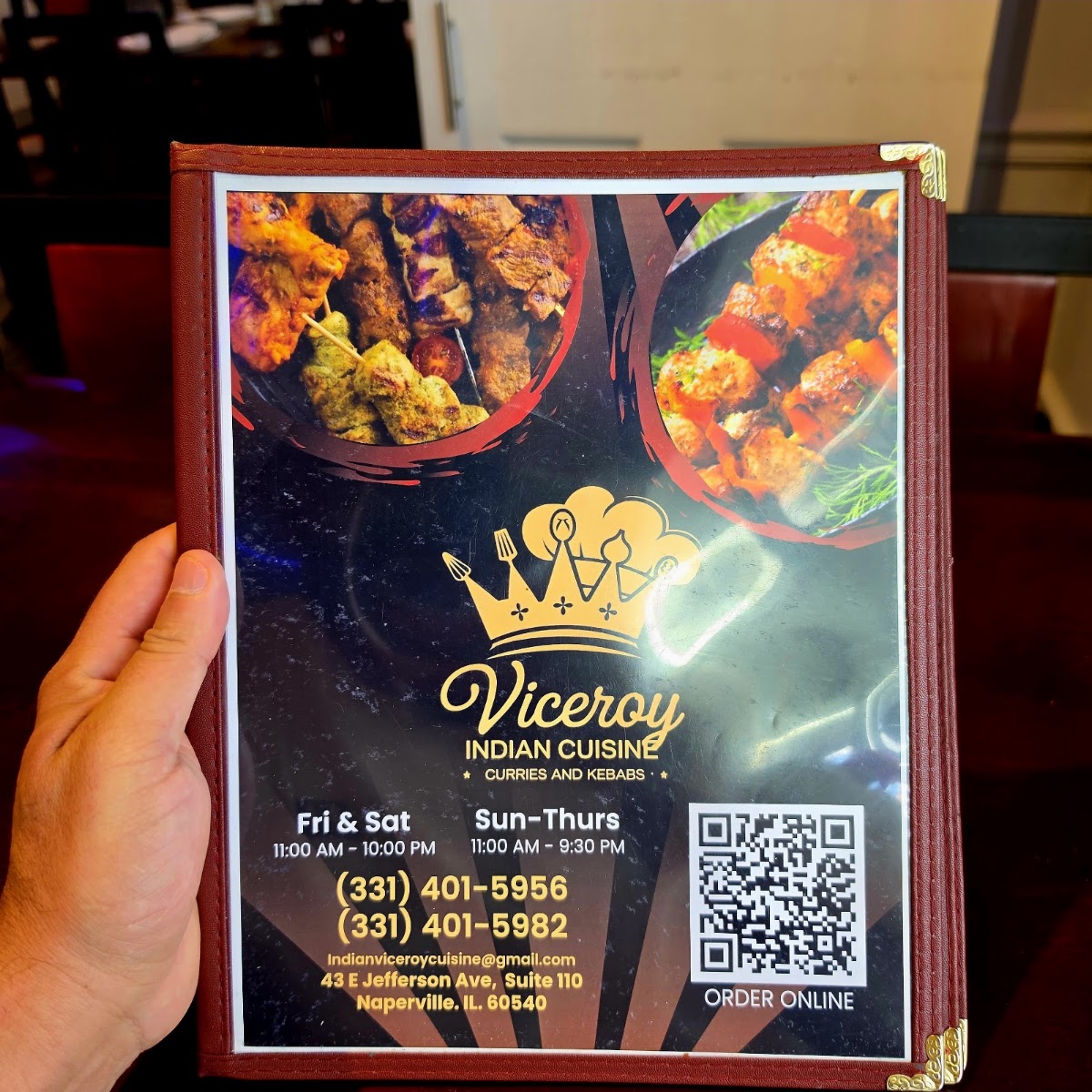 Viceroy Indian Cuisine menu board