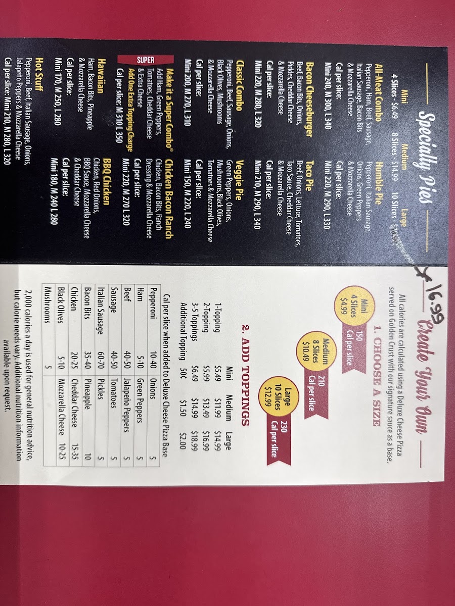 ANNIE’S PIZZA menu board