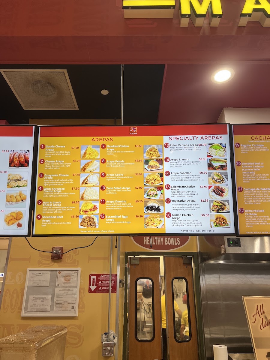 Arepasmania menu board