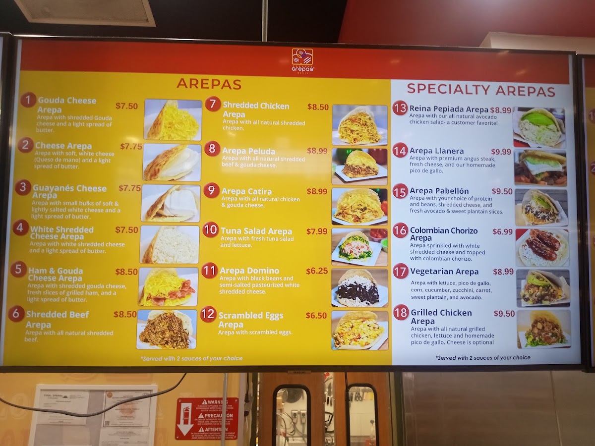 Arepasmania menu board