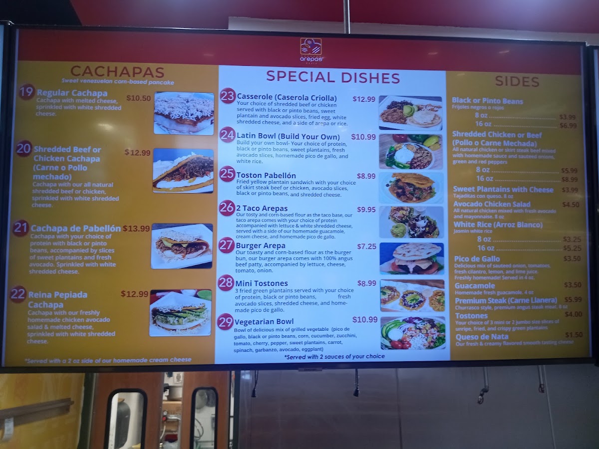 Arepasmania menu board