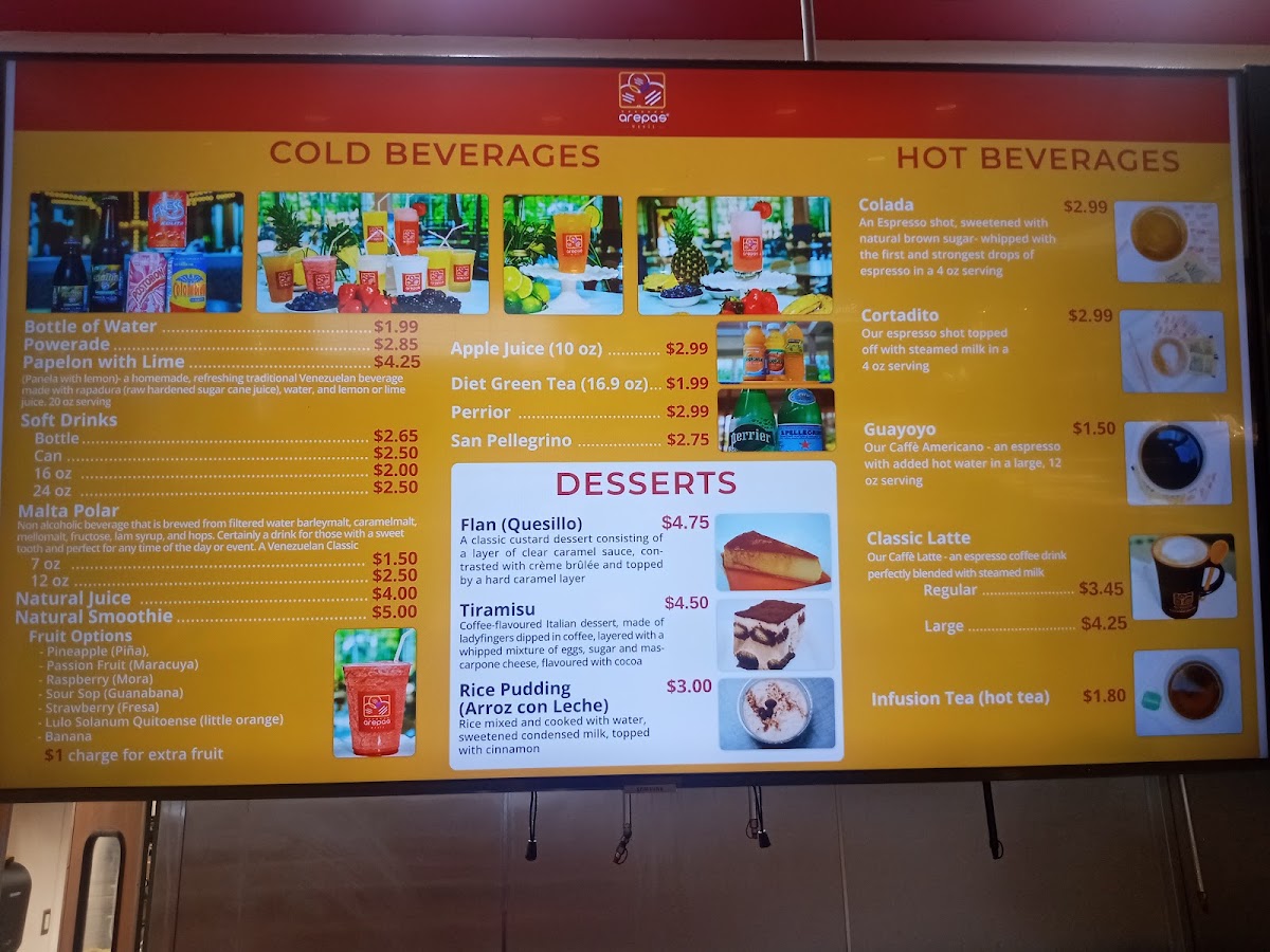 Arepasmania menu board