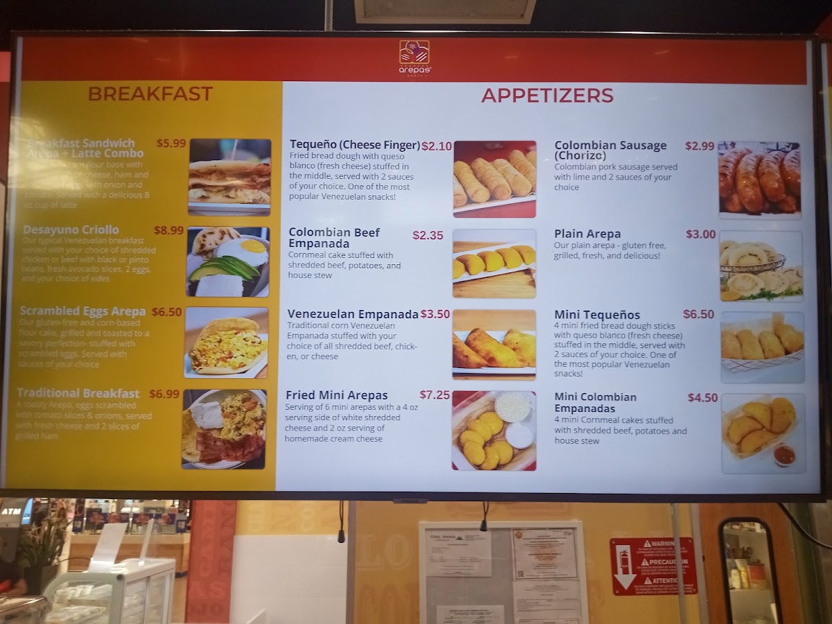 Arepasmania menu board
