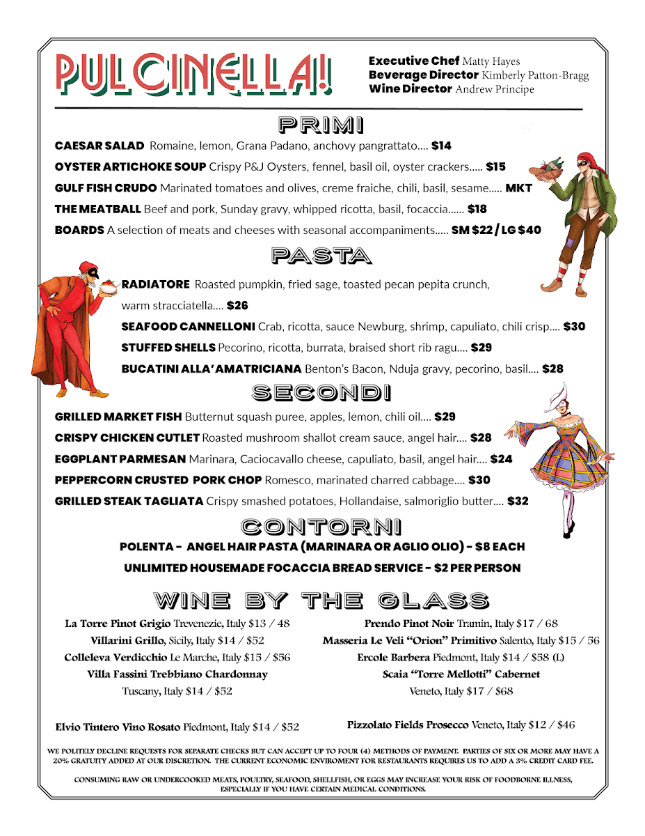 Pulcinella! menu board
