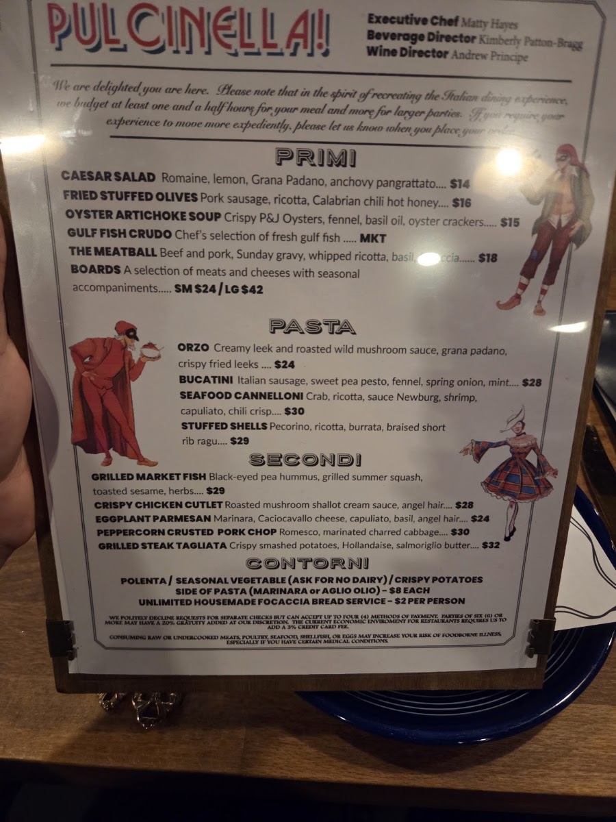 Pulcinella! menu board