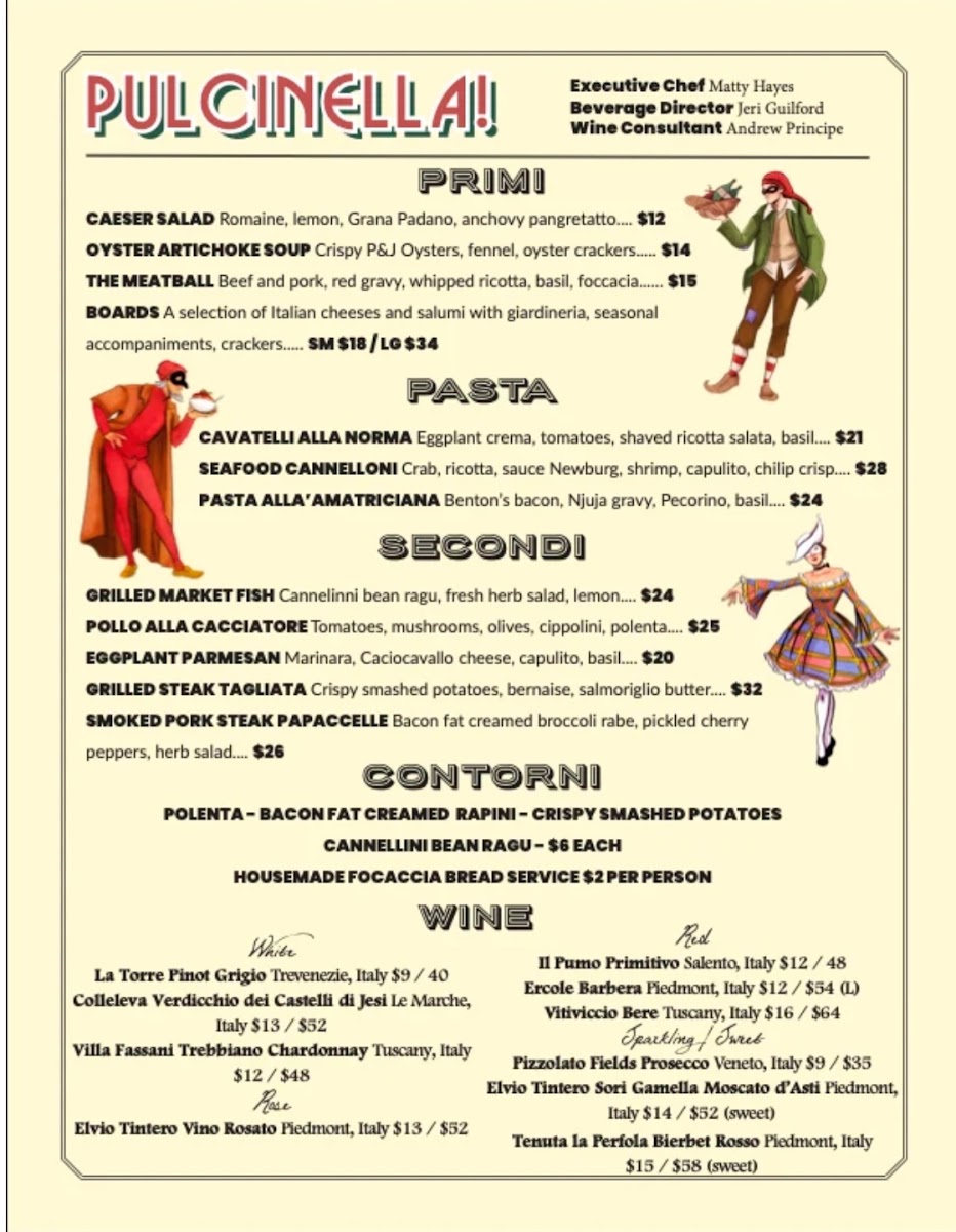Pulcinella! menu board