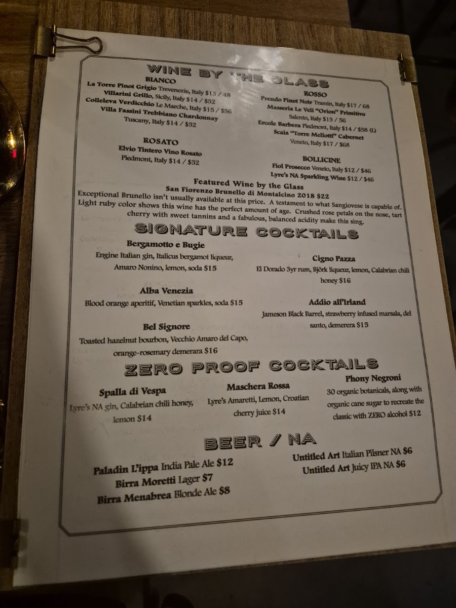 Pulcinella! menu board