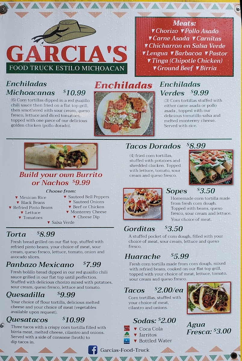 GARCIA'S FOOD TRUCK menu board