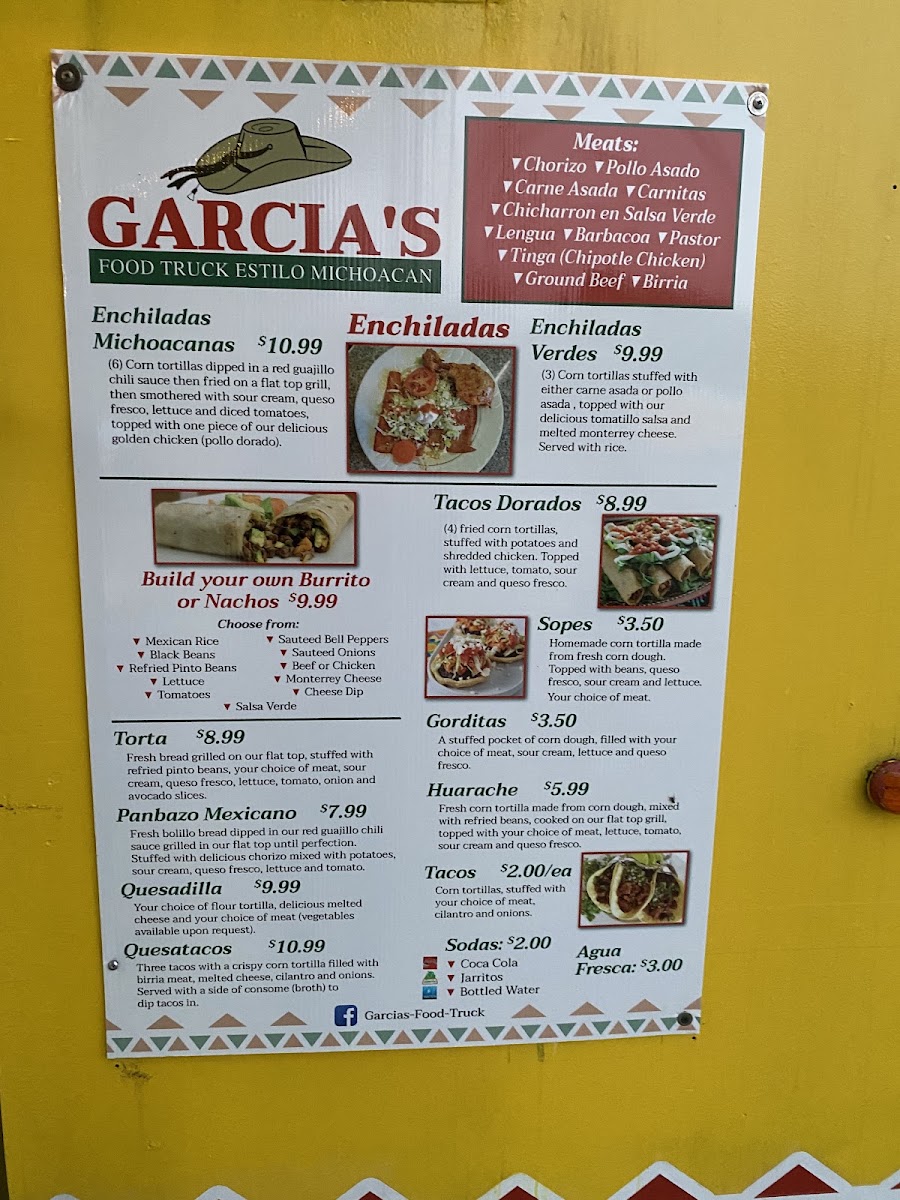 GARCIA'S FOOD TRUCK menu board