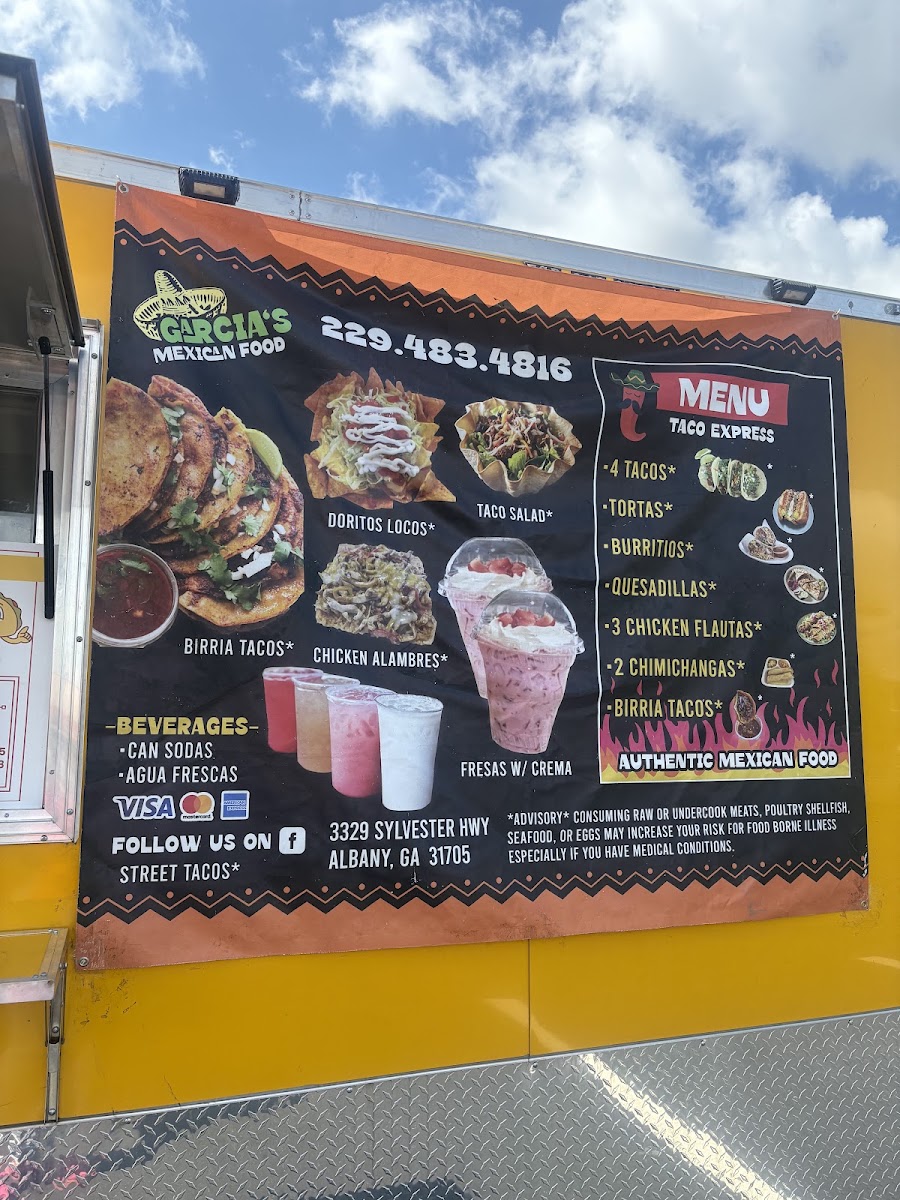 GARCIA'S FOOD TRUCK menu board