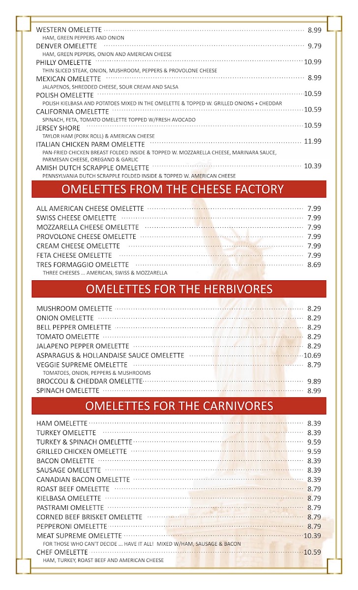 Central Park Family Restaurant menu board