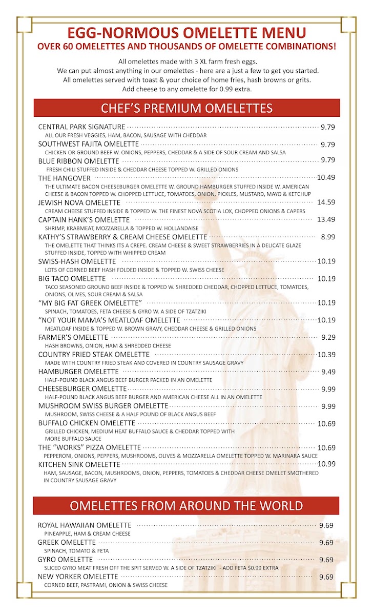 Central Park Family Restaurant menu board