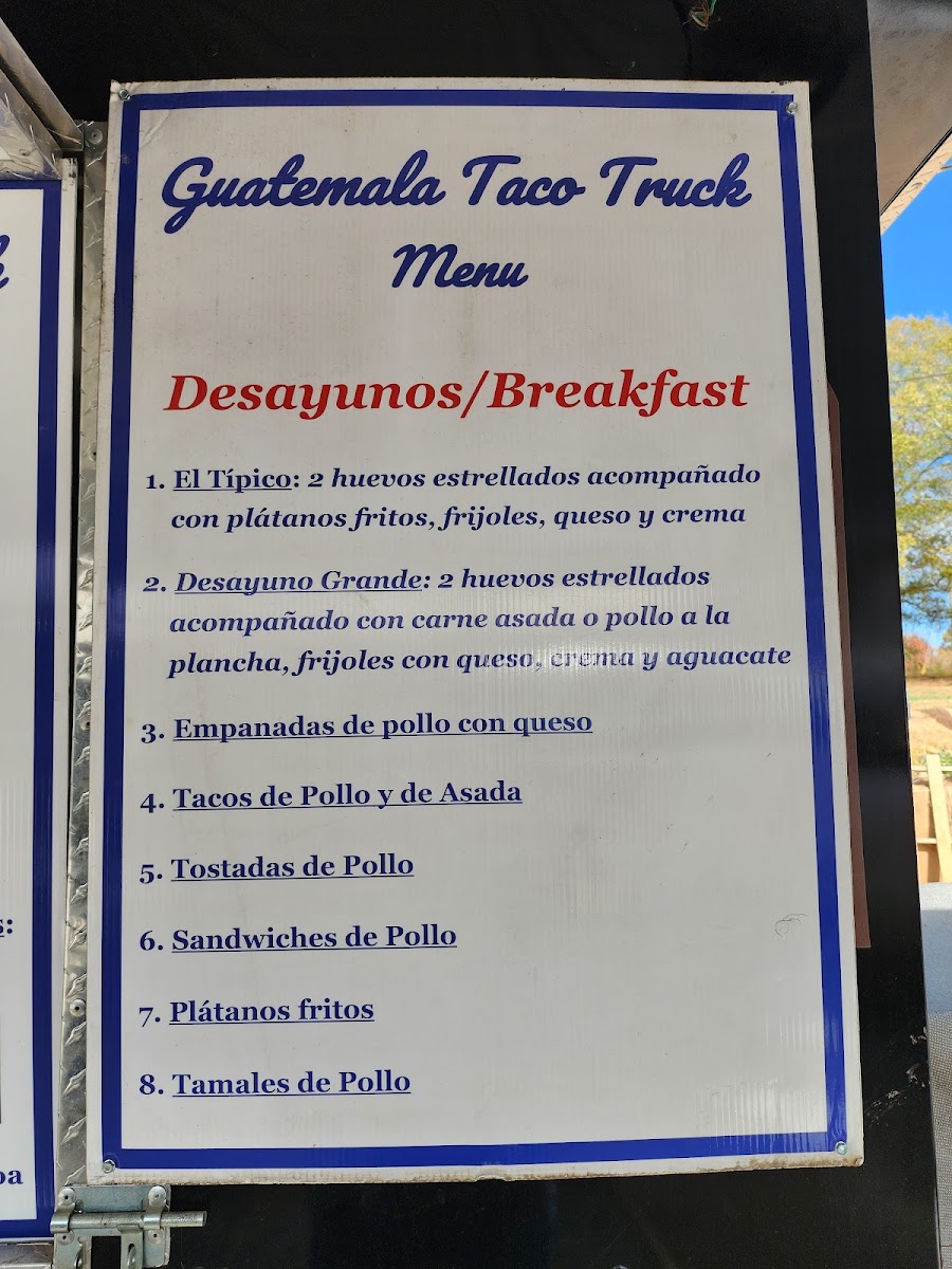 Guatemala Tacos Truck menu board